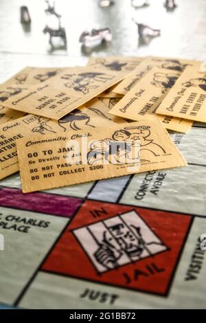 Monopoly Brettspiel ist ein beliebtes internationales Immobilienhandelsspiel, USA Stockfoto