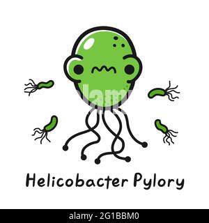 Wütende Helicobacter pylori-Bakterien. Vektor Hand gezeichnet Cartoon kawaii Figur Illustration. Isoliert auf weißem Hintergrund. Posterkonzept für Helicobacter pylori-Bakterien Stock Vektor