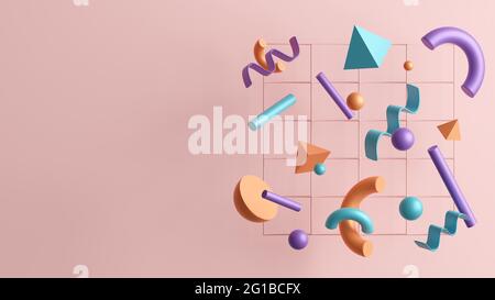 3D-Darstellung abstrakter Formen und eines leeren Raumes für einen Inhalt. Stockfoto