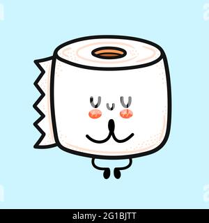 Nette lustige glücklich weiße Toilettenpapierrolle meditieren. Vektor Hand gezeichnet Cartoon kawaii Charakter Illustration Symbol. Lustige Karikatur Toilettenpapier Maskottchen Charakter Konzept Stock Vektor