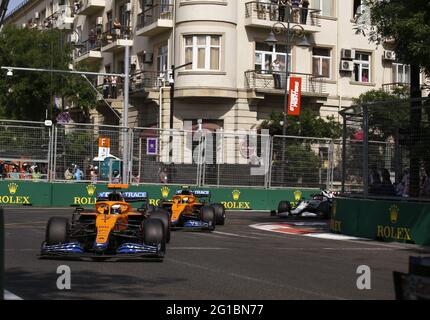 03 RICCIARDO Daniel (aus), McLaren MCL35M, Action 04 NORRIS Lando (gbr), McLaren MCL35M, Action während des Formel 1 Großen Preises von Aserbaidschan 2021 vom 04. Bis 06. Juni 2021 auf dem Baku City Circuit, in Baku, Aserbaidschan - Foto DPPI / LiveMedia Stockfoto