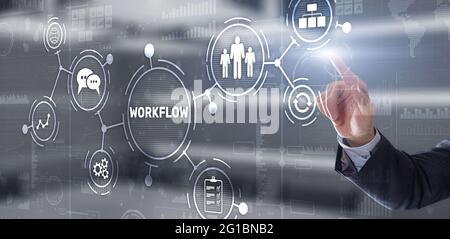 Workflow Repeatability Systematisation Buisness Prozess. Business Technology Internet. Stockfoto