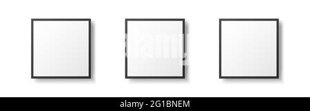 Drei schwarze Rahmen. Quadratische Bildmockups. Isolierte Fotovorlagen. Realistische leere Poster mit weichem Schatten. Vorlage für Kunstgalerien. Vektor Stock Vektor