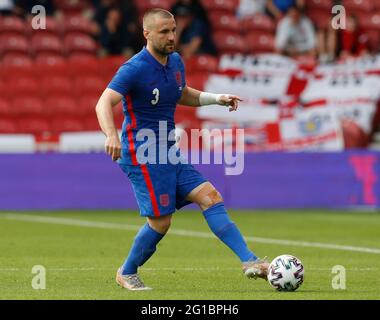 Middlesbrough, England, 6. Juni 2021. Luke Shaw von England während des Internationalen Fußballfreundschaftsspiel im Riverside Stadium, Middlesbrough. Bildnachweis sollte lauten: Darren Staples / Sportimage Stockfoto