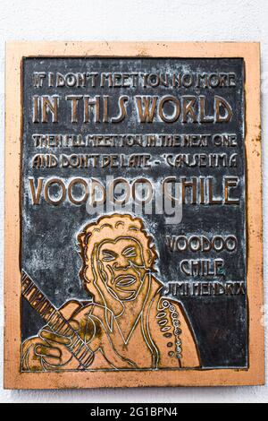 Jimi Hendrix-Plakette auf einem Gebäude in München Stockfoto
