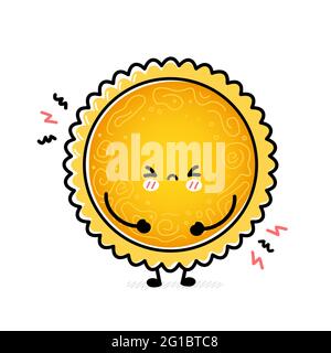 Niedliche lustige traurig Sonne. Vektor handgezeichnete Cartoon kawaii Figur Illustration Symbol. Isoliert auf weißem Hintergrund. Sun Maskottchen Charakter Konzept Stock Vektor