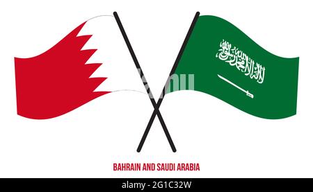 Bahrain und Saudi-Arabien Flaggen gekreuzt und winken Flat Style. Offizieller Anteil. Korrekte Farben. Stock Vektor