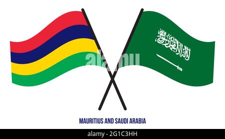 Mauritius und Saudi-Arabien Flaggen gekreuzt und winken Flat Style. Offizieller Anteil. Korrekte Farben. Stock Vektor