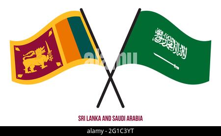 Sri Lanka und Saudi-Arabien Flaggen gekreuzt und winken Flat Style. Offizieller Anteil. Korrekte Farben. Stock Vektor