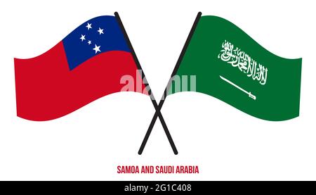Samoa und Saudi-Arabien Flaggen gekreuzt und winken Flat Style. Offizieller Anteil. Korrekte Farben. Stock Vektor