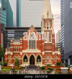 Albert Street Uniting Church, denkmalgeschützte Kirche an der Albert Street und Ecke Ann Street in Brisbane, Queensland, Australien. Stockfoto