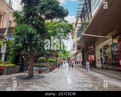 Öffentliches Open-Air-Einkaufsviertel im Herzen des Geschäftsviertels von Brisbane. Brisbane, Queensland, Australien. Stockfoto