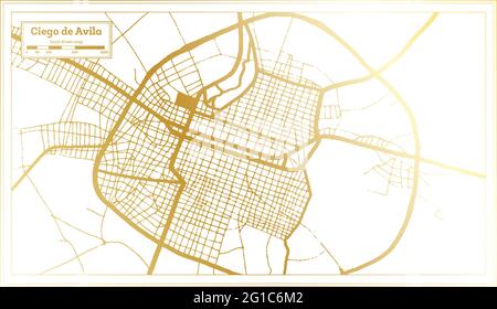 Ciego de Avila Cuba Stadtplan im Retro-Stil in goldener Farbe. Übersichtskarte. Vektorgrafik. Stock Vektor