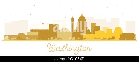 Washington DC USA City Skyline Silhouette mit goldenen Gebäuden isoliert auf Weiß. Vektorgrafik. Geschäftsreisen und Tourismus Stock Vektor