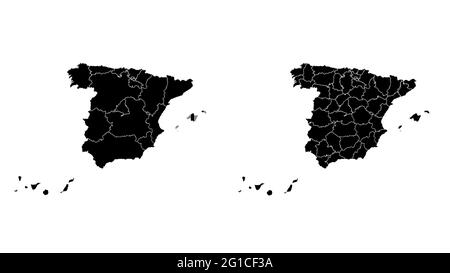 Spanien Karte Gemeinde, Region, Bundesland Division. Administrative Ränder, Umriss schwarz auf weißem Hintergrund Vektorgrafik. Stock Vektor