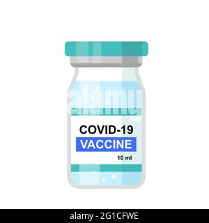 Medizinische Flasche mit Coronavirus-Impfstoff. Behandlung von Coronavirus covid-19. Isolierte Vektorgrafik auf weißem Hintergrund. Stock Vektor