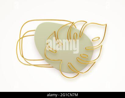 3d goldene Linie Art Monstera hinterlässt modernen trendigen Stil. Vektorgrafik Stock Vektor