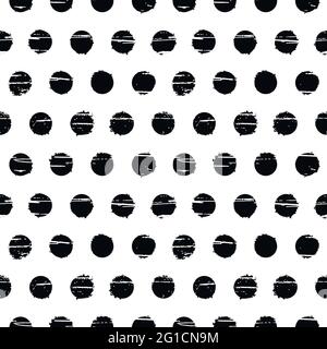 Nahtloses Muster mit Punktmuster. Schwarze Kreise mit Grunge-Textur auf weißem Hintergrund. Vektordesign. Stock Vektor