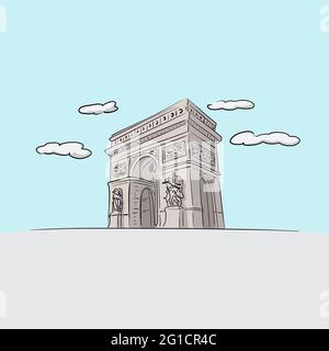 Berühmter Arc de Triomphe Paris von Hand gezeichnet mit schwarzen Linien Illustration Vektor Stock Vektor