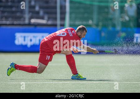 06-06-2021: Hockey EK: Spanje gegen Russland: Amstelveen AMSTELVEEN, NIEDERLANDE - 6. JUNI: Iaroslav Loginov aus Russland während der Euro Hockey Championships Stockfoto