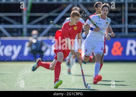 06-06-2021: Hockey EK: Spanje V Rusland: Amstelveen AMSTELVEEN, NIEDERLANDE - 6. JUNI: Alexey Sobolevskiy aus Russland während der Eishockey-Europameisterschaft Stockfoto