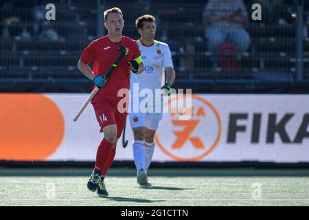 06-06-2021: Hockey EK: Spanje V Rusland: Amstelveen AMSTELVEEN, NIEDERLANDE - 6. JUNI: Marat Khairullin von Russland während der Euro Hockey Championships Stockfoto