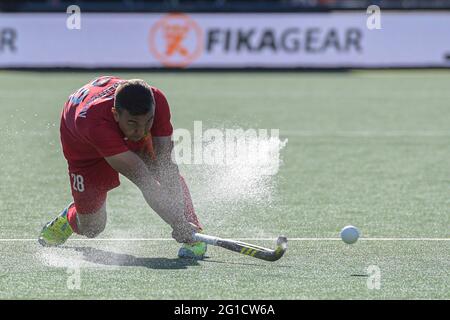 06-06-2021: Hockey EK: Spanje V Rusland: Amstelveen AMSTELVEEN, NIEDERLANDE - 6. JUNI: Ilfat Zamalutdinov von Russland während der Eishockey-Europameisterschaft Stockfoto