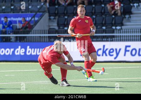 06-06-2021: Hockey EK: Spanje V Rusland: Amstelveen AMSTELVEEN, NIEDERLANDE - 6. JUNI: Alexander Skiperskiy aus Russland während des Euro Hockey Championsh Stockfoto