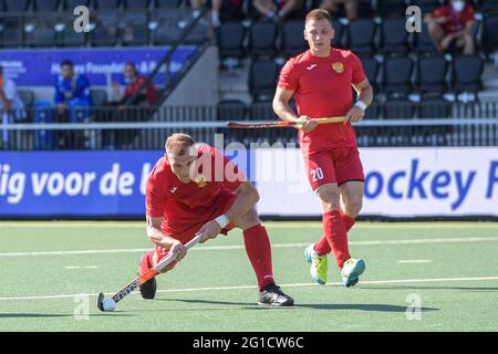 06-06-2021: Hockey EK: Spanje V Rusland: Amstelveen AMSTELVEEN, NIEDERLANDE - 6. JUNI: Alexander Skiperskiy aus Russland während des Euro Hockey Championsh Stockfoto