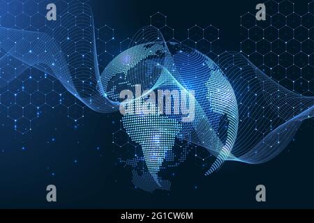 Globale Netzwerkverbindungen mit Punkten und Linien. Drahtmodell Hintergrund. Abstrakte Verbindungsstruktur. Polygonaler Raum Hintergrund, Illustration Stockfoto