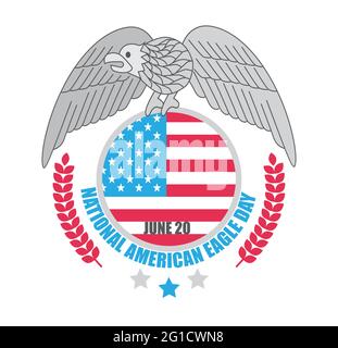 Konzeptvektor zum American Eagle Day. Der 20. Juni ist ein besonderer Tag. Die Auswahl des Weißkopfseeadlers ist in den USA nationales Symbol. Adler-Emblem, Abbildung des Emblems. Stock Vektor