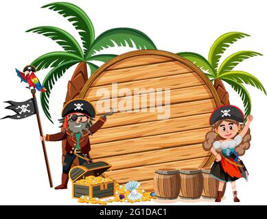 Zwei Piraten Cartoon-Figur mit einem leeren Banner isoliert auf weißem Hintergrund Illustration Stock Vektor