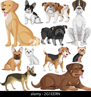 Nahtloses Muster mit vielen verschiedenen niedlichen Hunden Illustration Stock Vektor