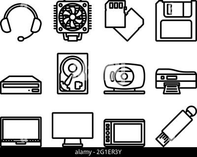 Computersymbole Eingestellt. Bearbeitbares, Fett Formatischtes Umrisse-Design. Vektorgrafik. Stock Vektor