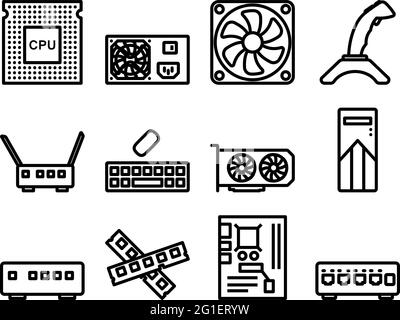 Computersymbole Eingestellt. Bearbeitbares, Fett Formatischtes Umrisse-Design. Vektorgrafik. Stock Vektor