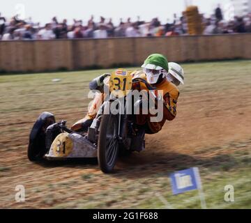 Sport, Motorrad, Motorrad grasstrack Racing, Beiwagen, 70er Jahre, ADDITIONAL-RIGHTS-CLEARANCE-INFO-NOT-AVAILABLE Stockfoto