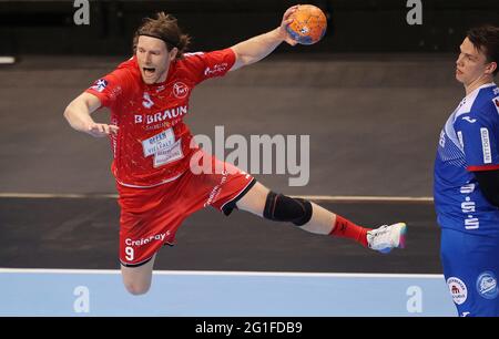 Hamburg, Deutschland. 4. Juni 2021. firo: 04.06.2021 Bundesliga, HBL, Saison 2020/2021 DHB REWE Pokal Final TBV Lemgo - MT Melsungen Tobias Reichmann, MTM/dpa/Alamy Live News Stockfoto