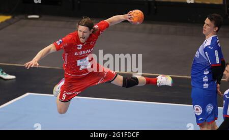 Hamburg, Deutschland. 4. Juni 2021. firo: 04.06.2021 Bundesliga, HBL, Saison 2020/2021 DHB REWE Pokal Final TBV Lemgo - MT Melsungen Tobias Reichmann, MTM/dpa/Alamy Live News Stockfoto