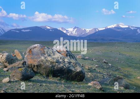 Landschaft rund um den Khrgan-See, Altai-Gebirge, Provinz Bayan-Olgii, Mongolei Stockfoto