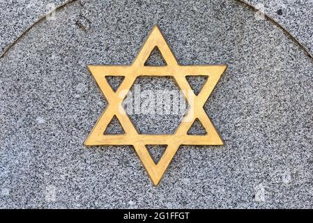 Davidstern auf einem Grabstein, Neuer jüdischer Friedhof, Nürnberg, Mittelfranken, Bayern, Deutschland Stockfoto