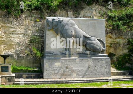 Löwendenkmal bei Bad Koesen, Saalental, Sachsen-Anhalt, Deutschland Stockfoto
