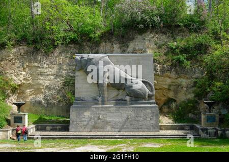 Löwendenkmal bei Bad Koesen, Saalental, Sachsen-Anhalt, Deutschland Stockfoto
