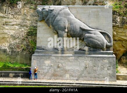 Löwendenkmal bei Bad Koesen, Saalental, Sachsen-Anhalt, Deutschland Stockfoto
