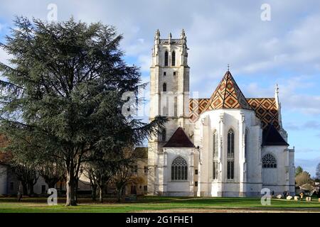 Ehemaliges Kloster Brou, Monastere Royal de Brou des Augustinerordens im spätgotischen Stil, Abtei als Begräbnisstätte für Herzog Philibert le Beau von Stockfoto