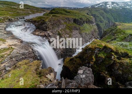 Rjukandefoss, Hardangervidda Nationalpark, Lofthus, Norwegen Stockfoto