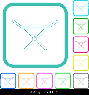 Zusammenklappbare Wäscheständer für Wäschetrockner mit farbenfrohen flachen Symbolen in geschwungenen Rändern auf weißem Hintergrund Stock Vektor