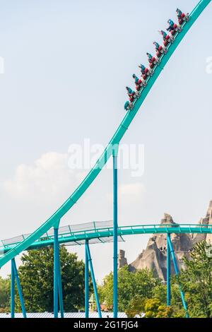 Leviathan Roller Coaster, Vergnügungspark Ride, Canada's Wonderland, Vaughn, Ontario, Kanada Stockfoto