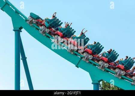 Leviathan Roller Coaster, Vergnügungspark Ride, Canada's Wonderland, Vaughn, Ontario, Kanada Stockfoto