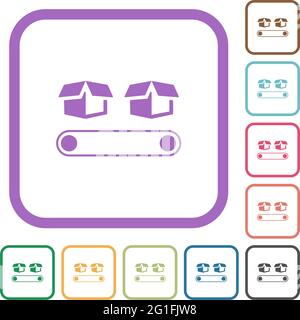Förderband mit Boxen Einfache Symbole in farbigen abgerundeten quadratischen Rahmen Auf weißem Hintergrund Stock Vektor