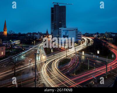 Steglitzer Kreisel Hochhaus, entkuttete Stahlbetonskelett, Baustelle in Berlin-Steglitz, Berlin, Deutschland Stockfoto